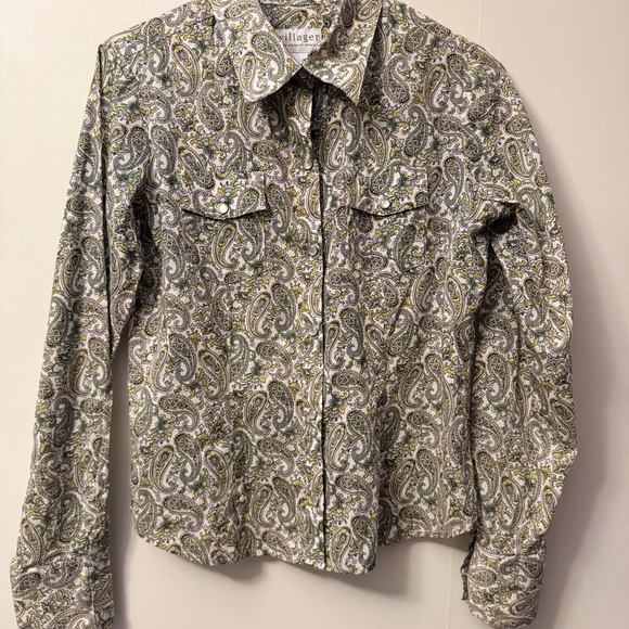 Villager Liz Claiborne Paisley Blouse in Green and Yellow multicolor size 6 - Picture 2 of 7